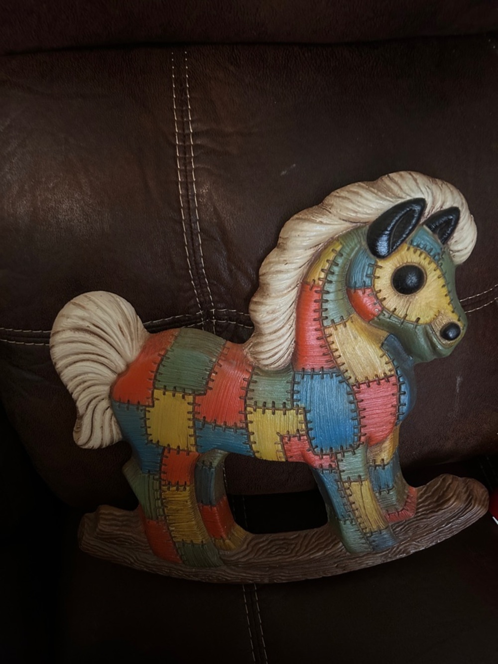 1970s Patchwork Foam Rocking Horse Wall Decor - Colorful Folk Art Décor